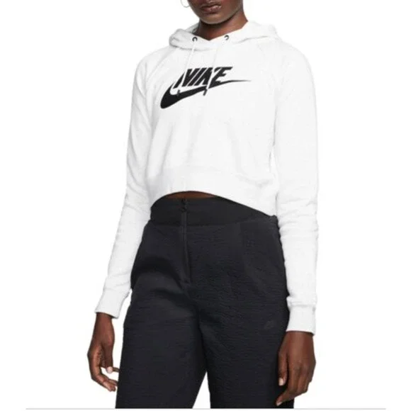 Nike Sportswear Essential Cropped Hoodie Birch Heather/black XL - Picture 1 of 4